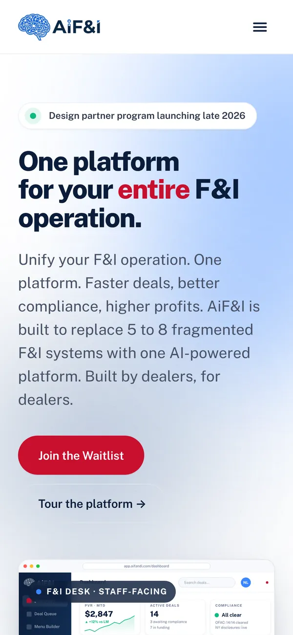 AiF&I homepage on a phone