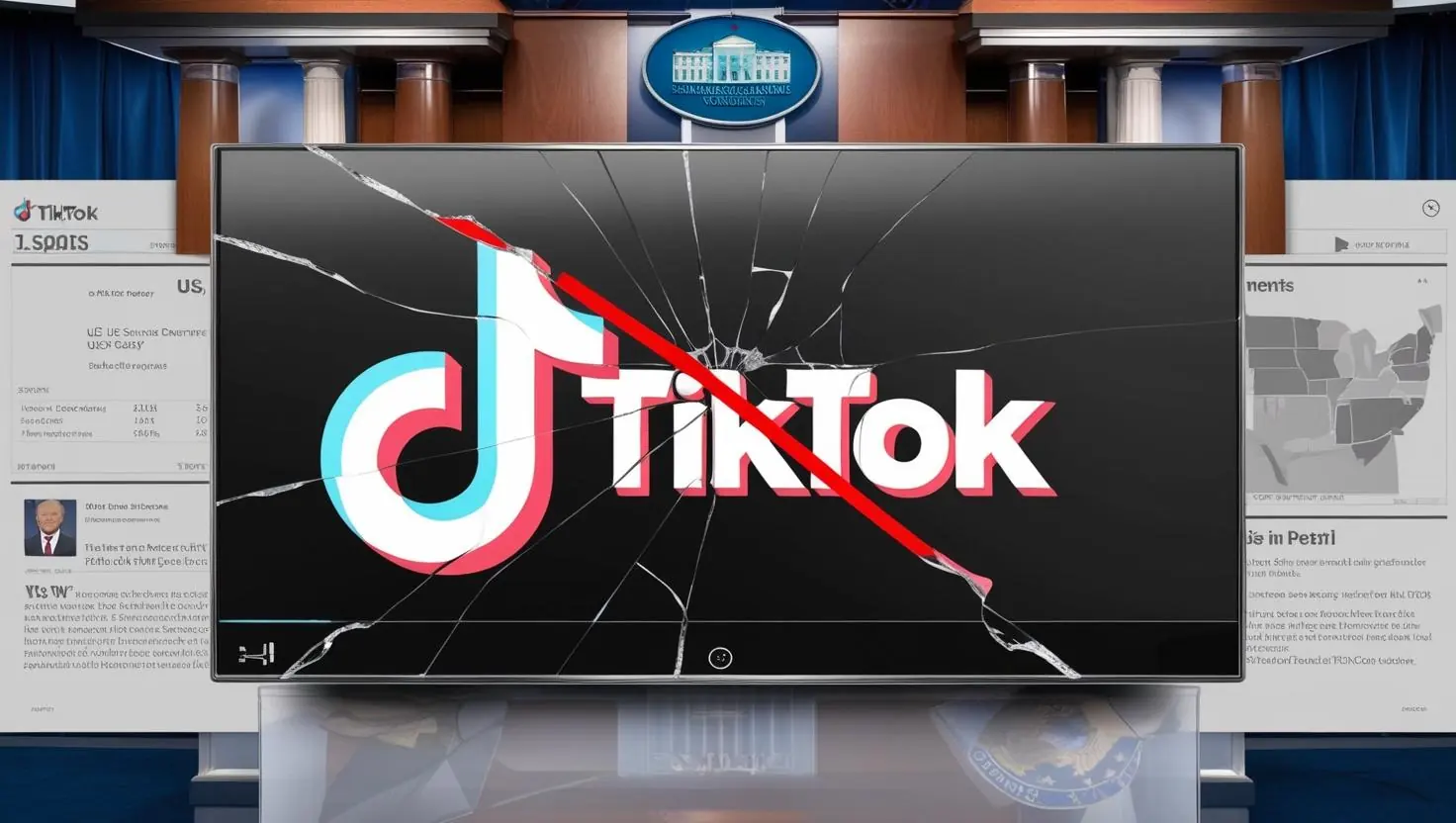 A cracked screen showing the TikTok logo