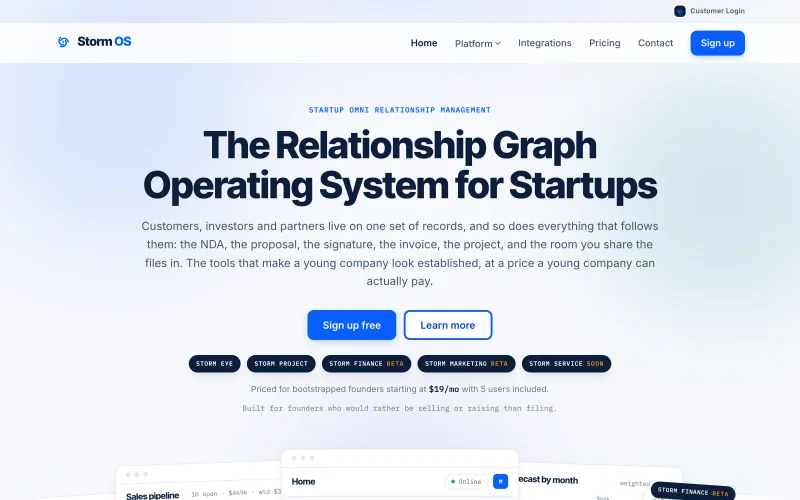 Storm OS homepage: The Relationship Graph Operating System for Startups